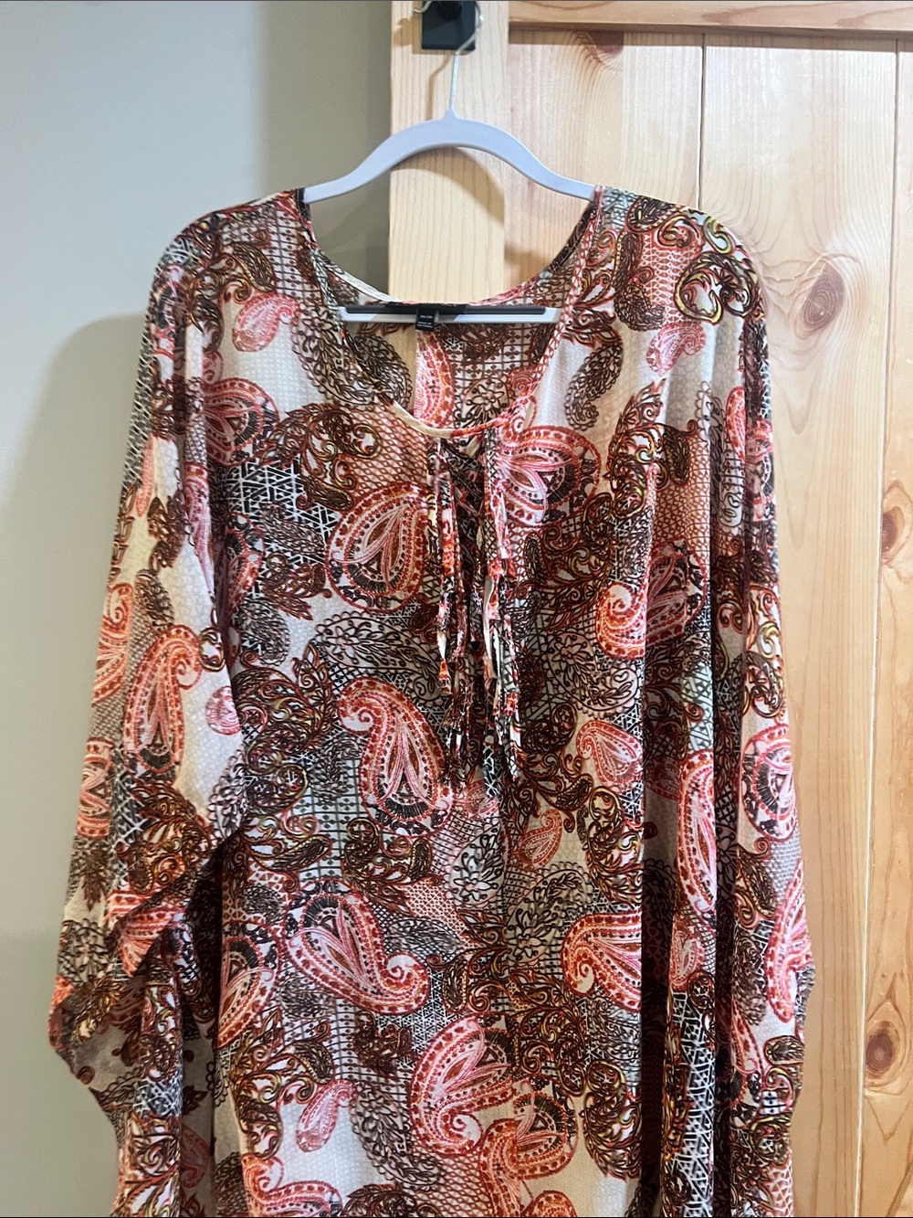 Lane Bryant Paisley Tie-Neck Tunic in Pink and Brown size 26/28